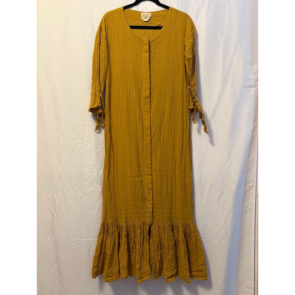 Mirth Maxi Cotton Dress Yellow Flutter Tie Sleeve Sz S